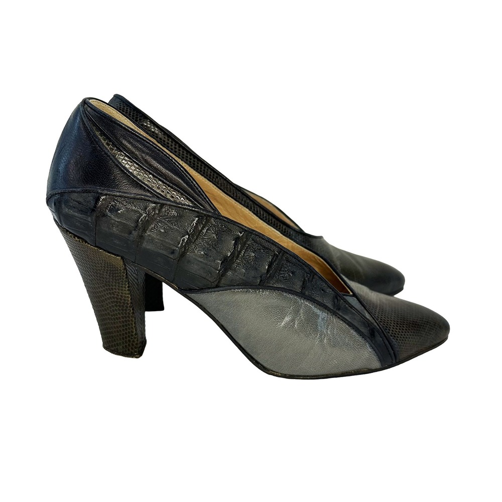 MAUD FRIZON Vintage Mixed‎ Leather Pumps • 6 • black gray • Chic, Quiet Luxury